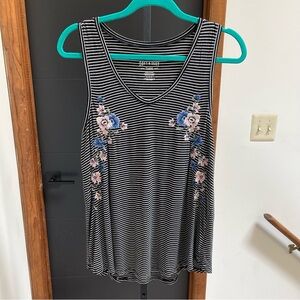 American Eagle Outfitters Striped Tank with Floral Embroidery